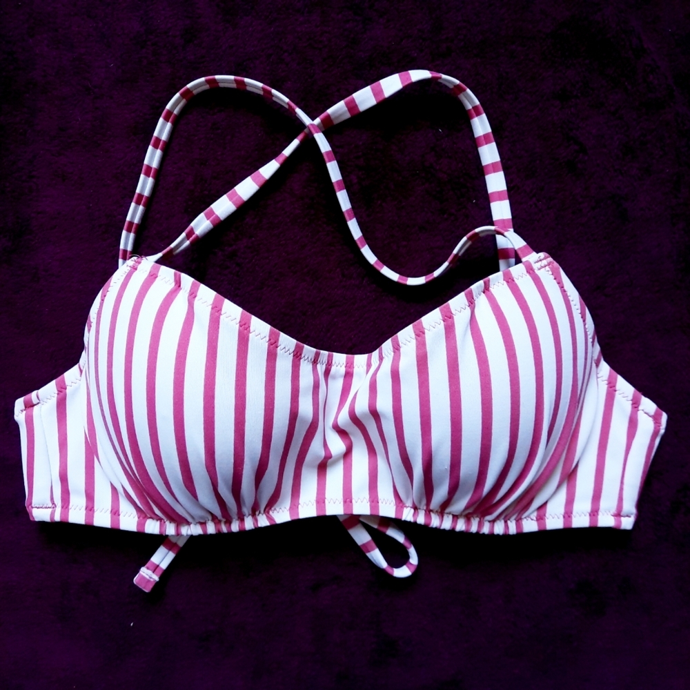 Shade & Shore 32B Pink & White Striped Bikini Top